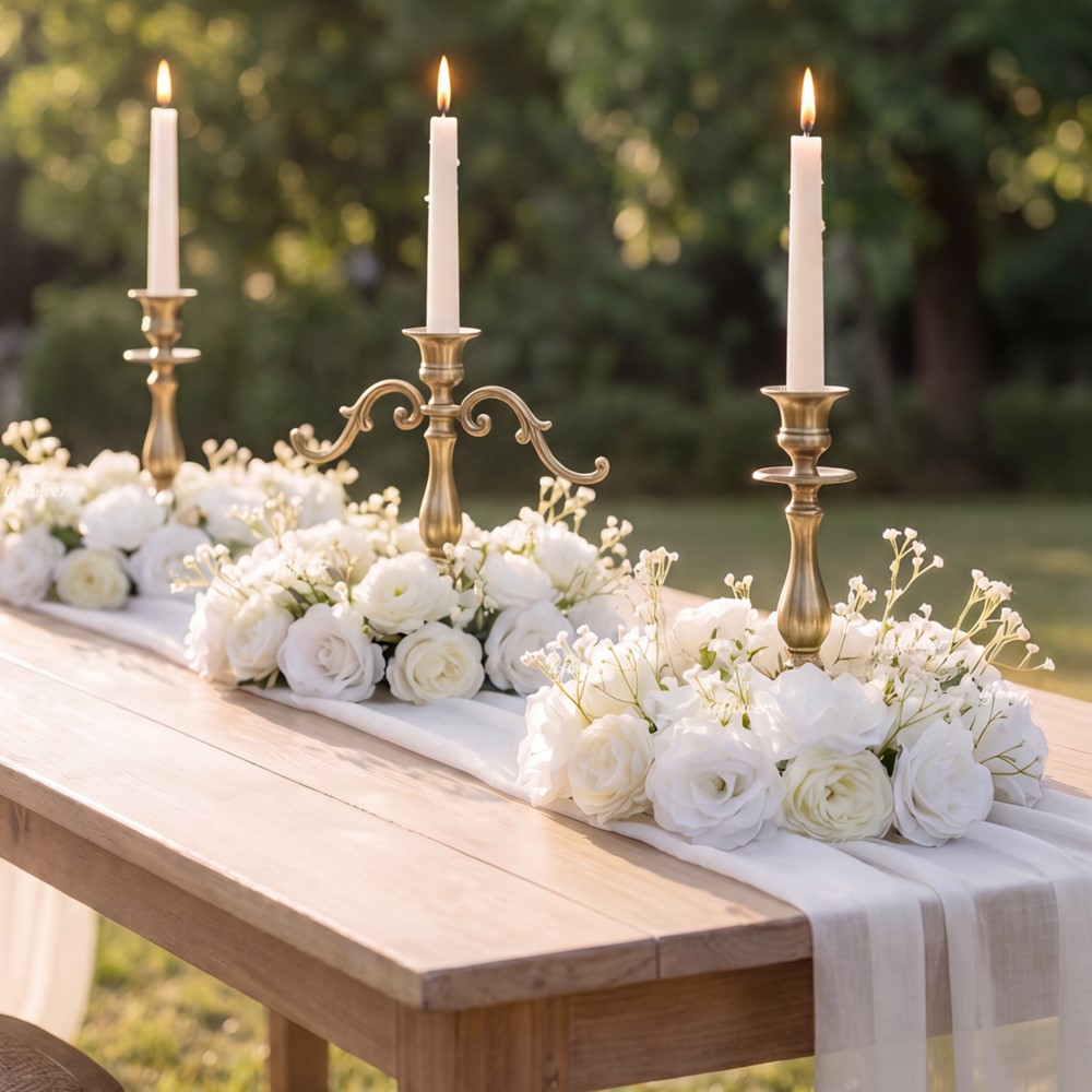 Home Decor Garland - Uflower 화이트 수국 안개꽃 장미 화환