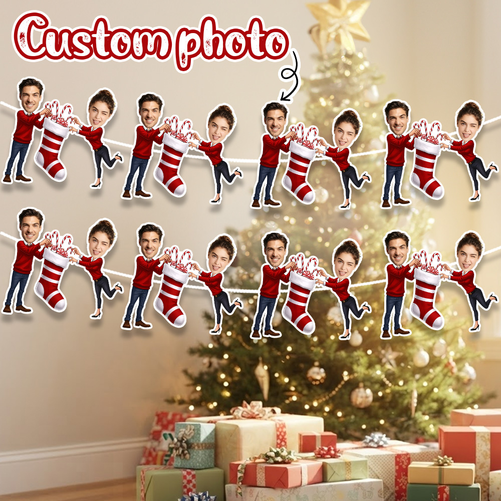 Home Decor Garland - 8/16/24PC 맞춤형 사진 크리스마스 스타킹 커플