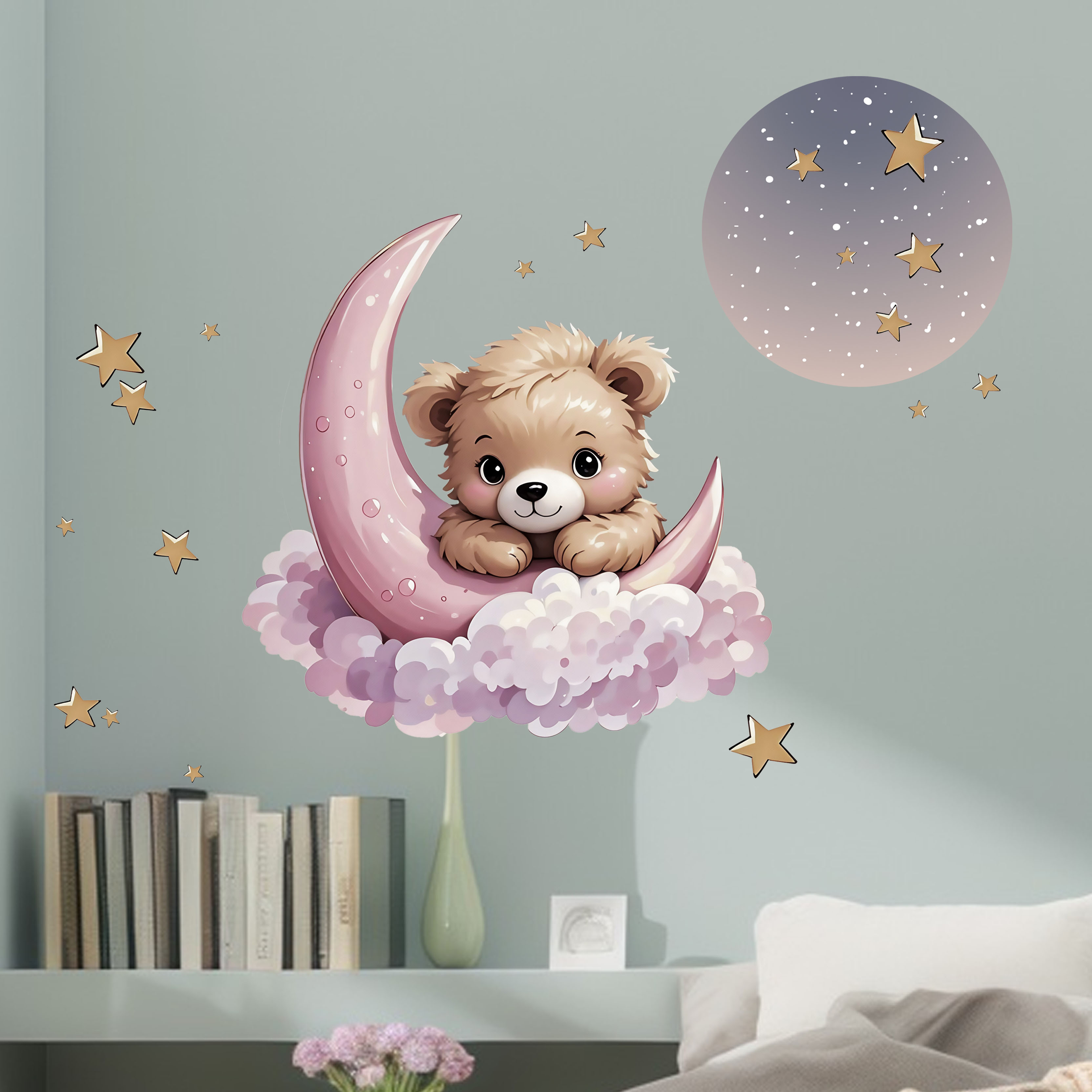 신상품 곰 별 달 밤 벽 데칼 침실 홈 장식 스티커 방 - Home Decor Scrap 리뷰 및 가격