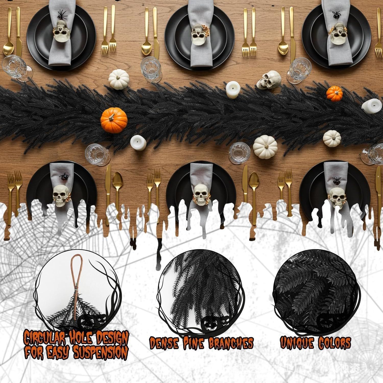 블랙 노퍽 파인 할로윈 라탄 가랜드, 난로, 집, 행사 - Home Decor Garland 리뷰 및 가격