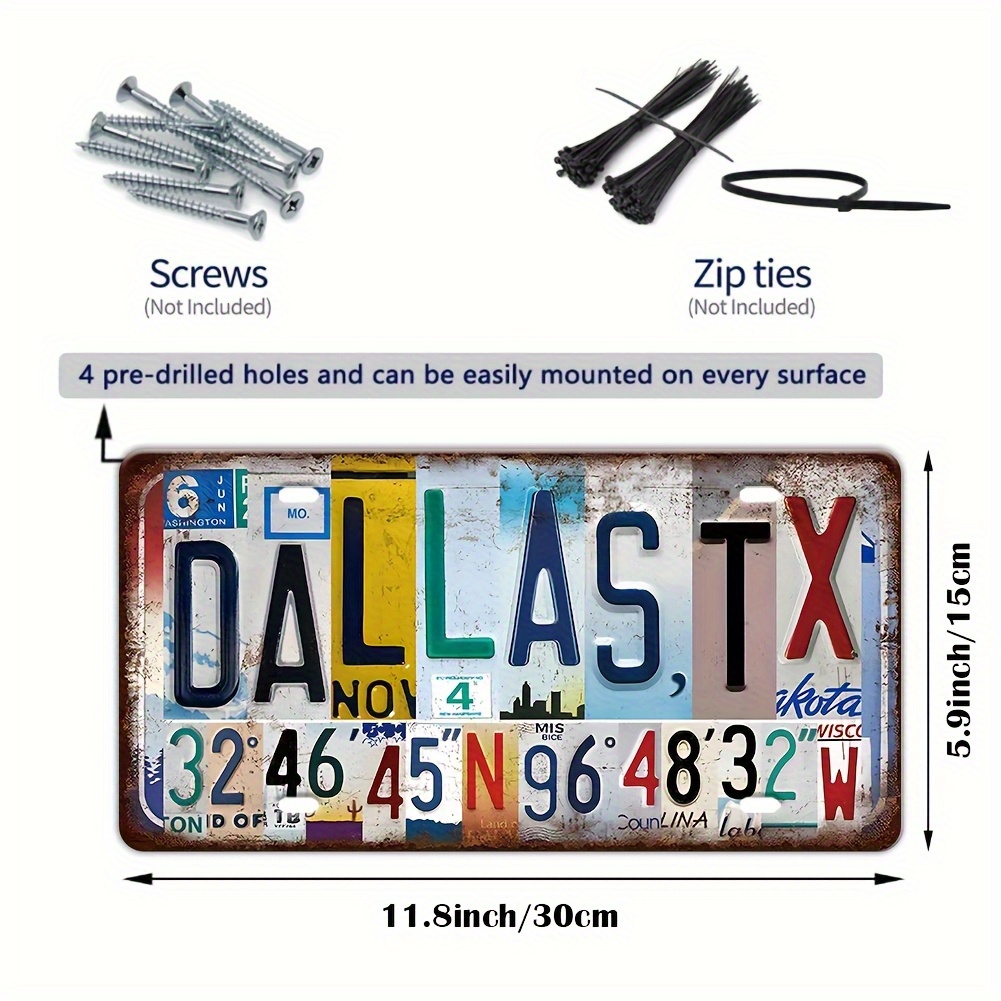 2D 평면형, 빈티지 & 남부 도시 메탈 벽 장식 -  - Home Decor Dallas 리뷰 및 가격