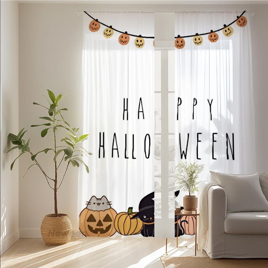 2PCS 디지털 프린트 시스루 커튼, 귀여운 고양이 호 - Home Decor Garland 리뷰 및 가격